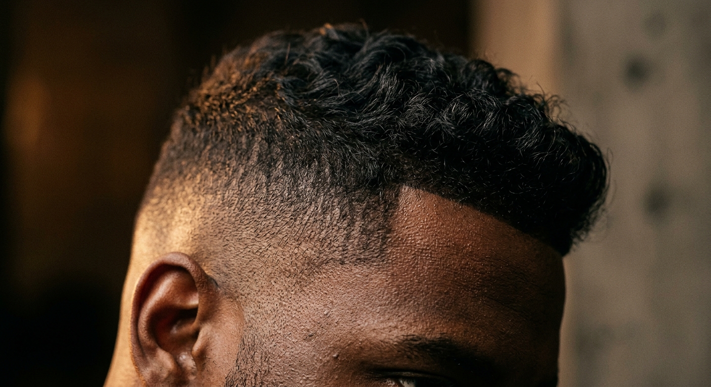 Close detail of a skin fade taper